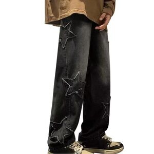 Men's Black Star-Patterned Jeans